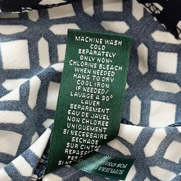 Lauren Ralph Lauren V-Neck Faux Wrap Dress Navy White Size 6 - Picture 15 of 15